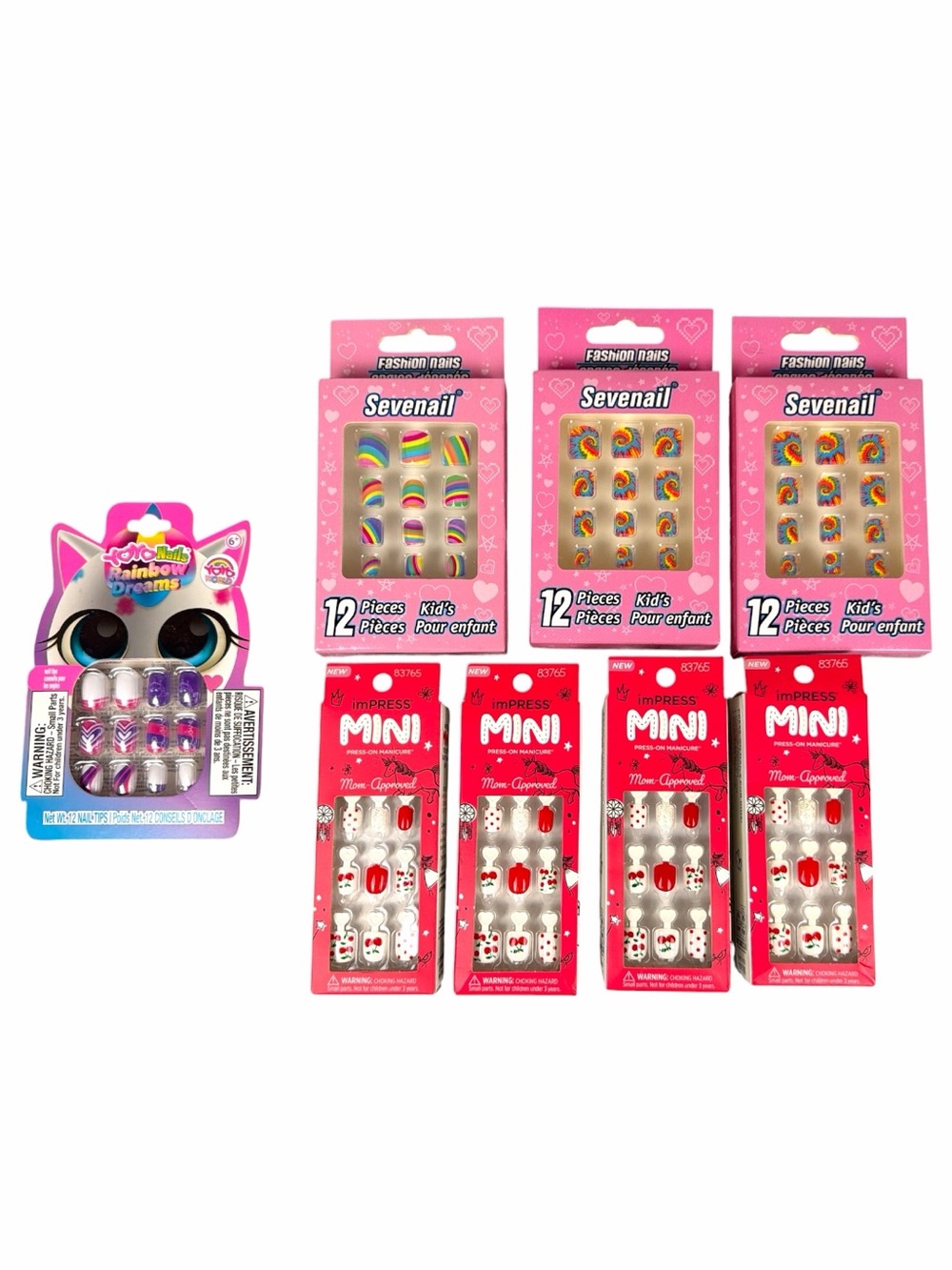 Kids Press On Nails Bundle Lot 8 Sets NWT imPRESS Mini Cherry Rainbow Tie Dye